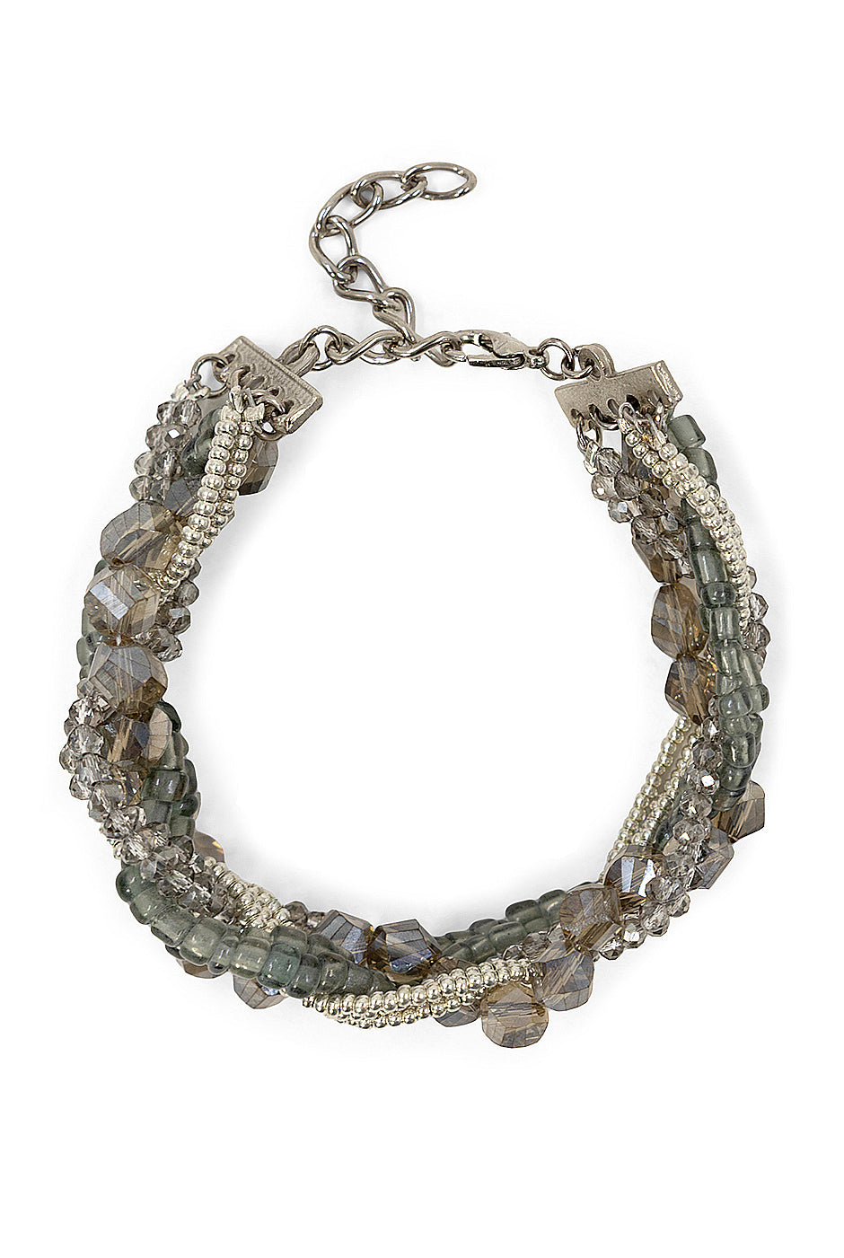 Pulsera trenzada de chaquira con broche ajustable en plomo