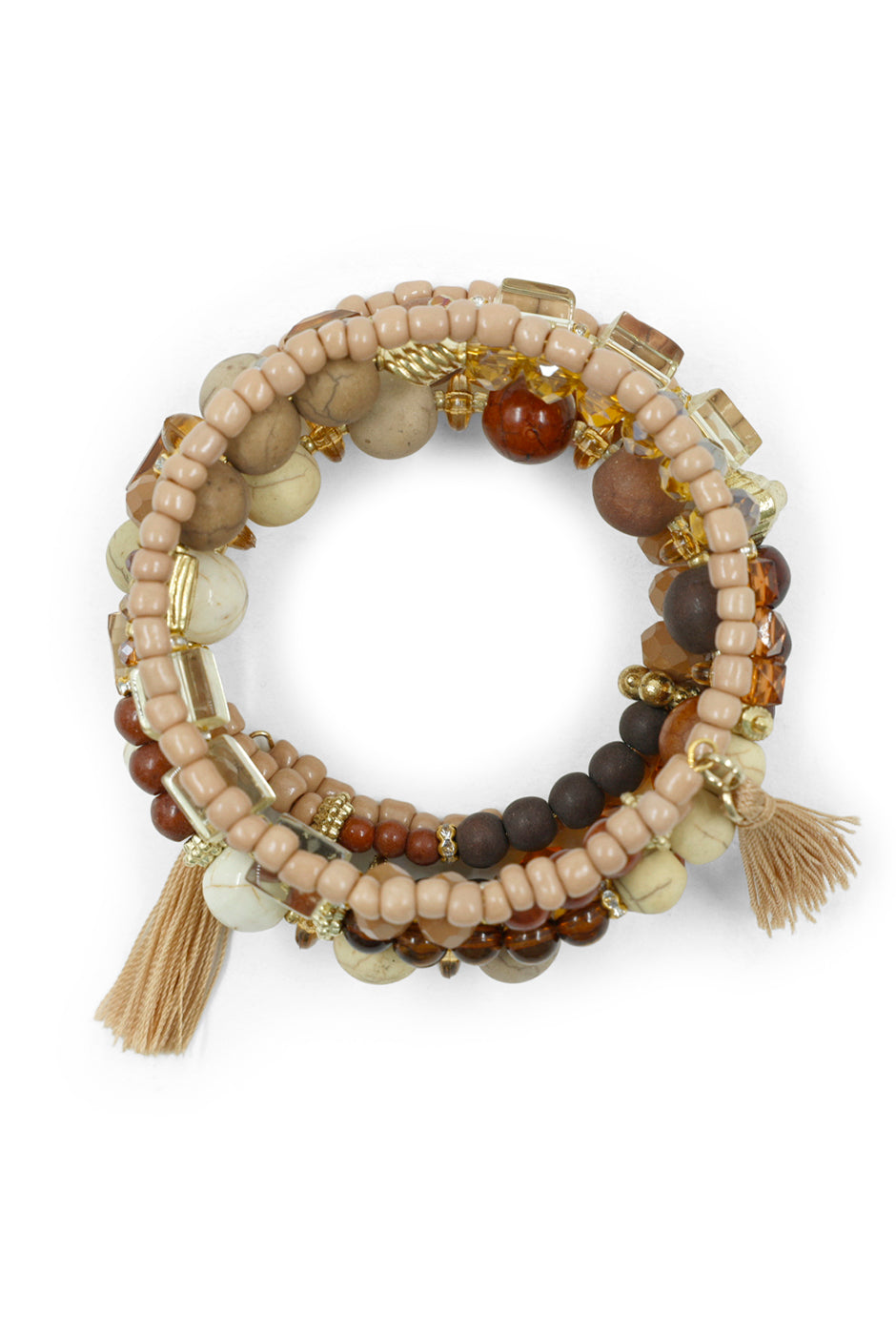 Pulsera bohemia marrón con cuentas y borlas