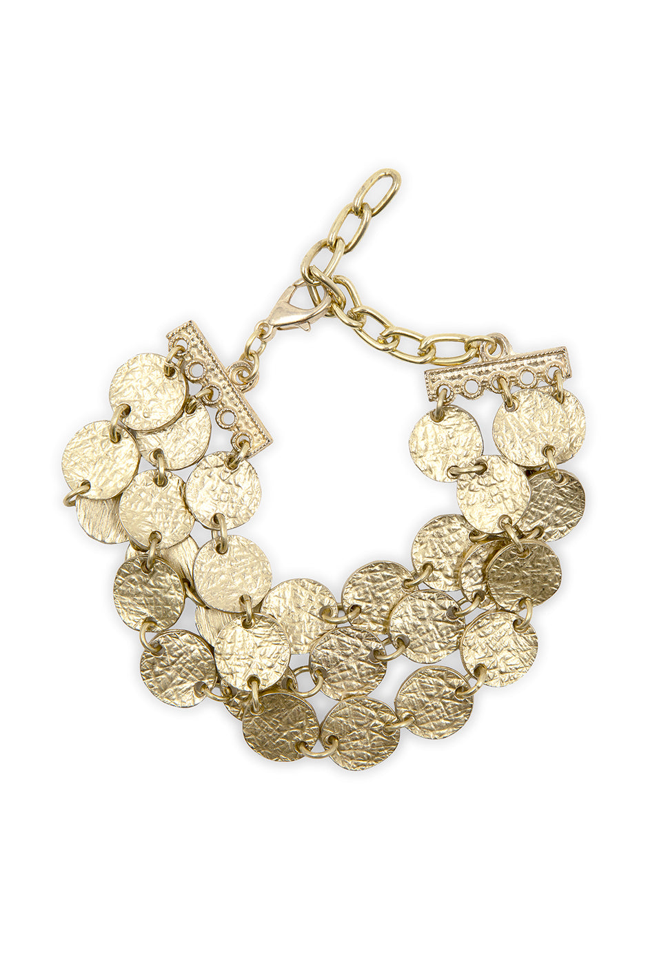 Pulsera dorada de tres capas con monedas y broche ajustable
