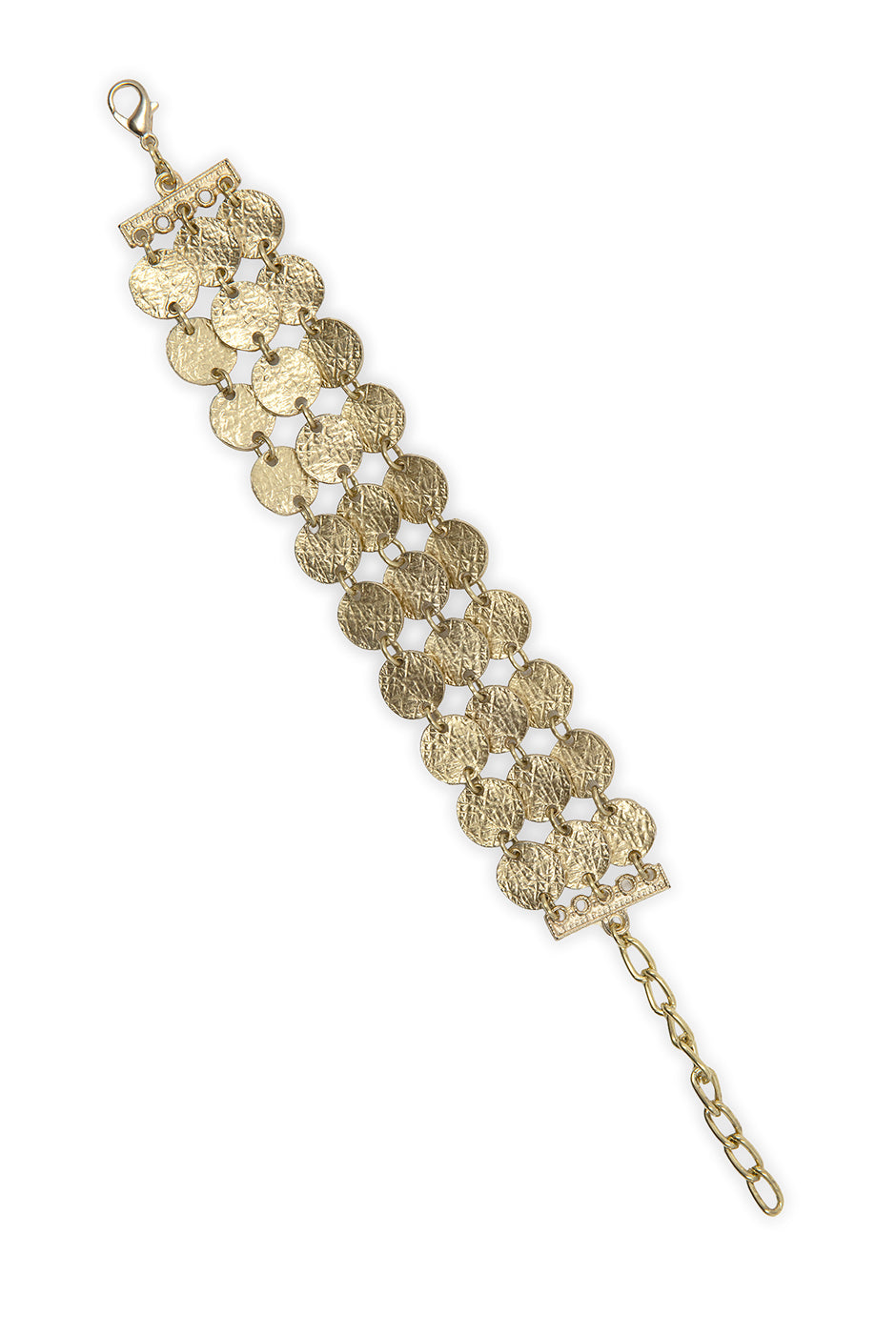 Pulsera dorada de tres capas con monedas y broche ajustable