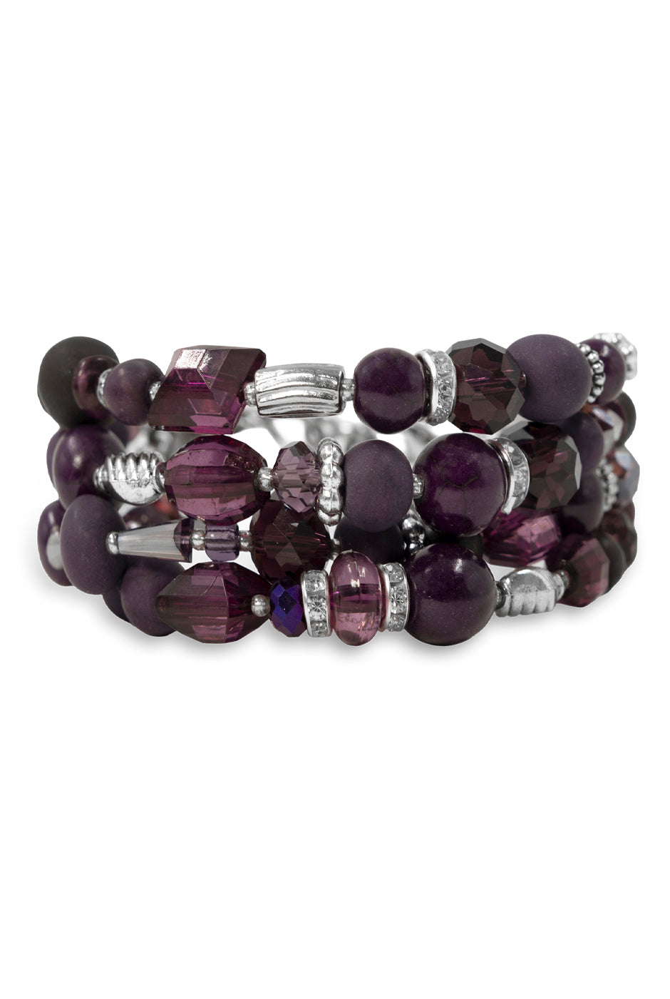 Pulsera Grape de cuentas moradas y plateadas en capas