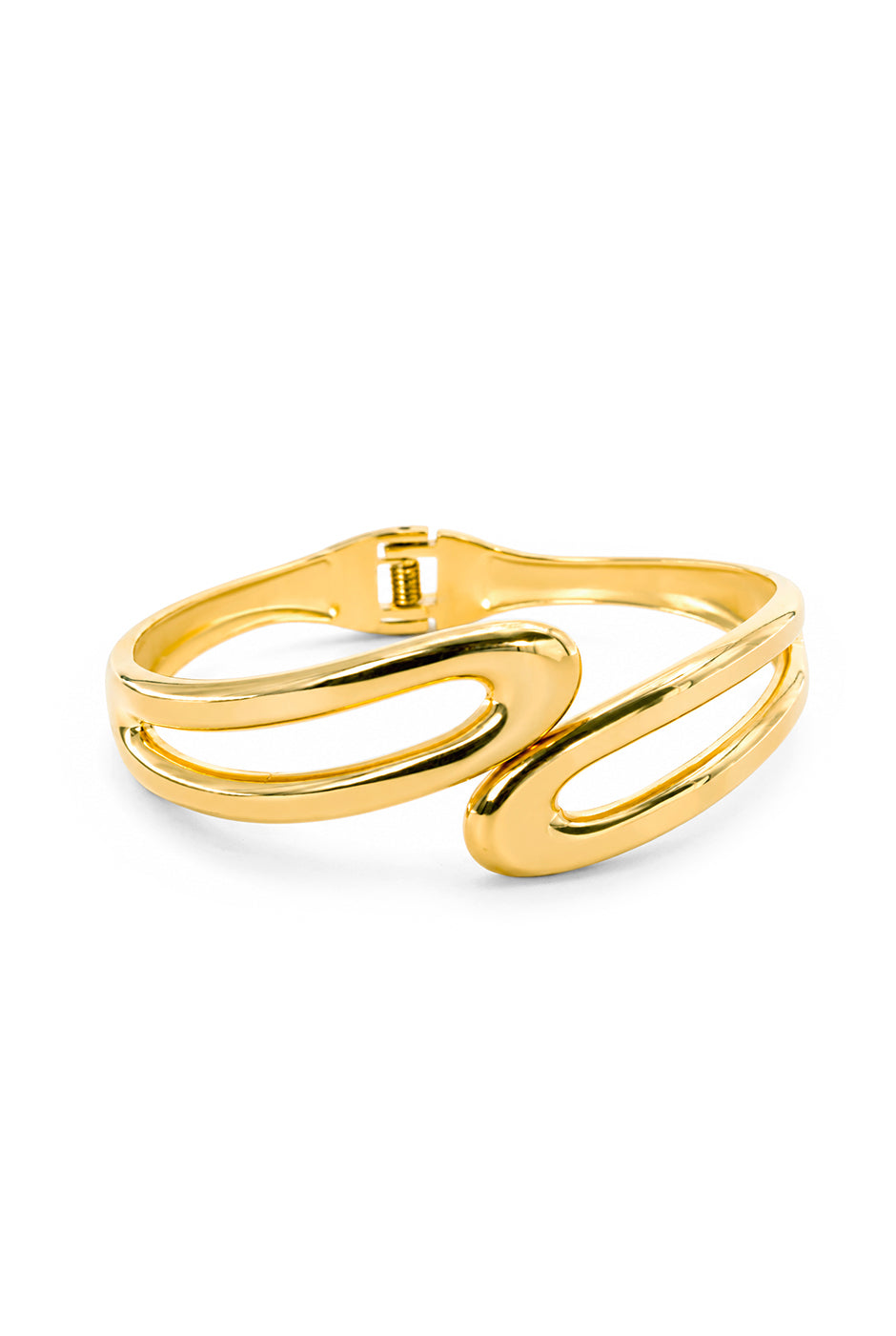 Brazalete Gold metálico envolvente en color dorado con diseño abierto