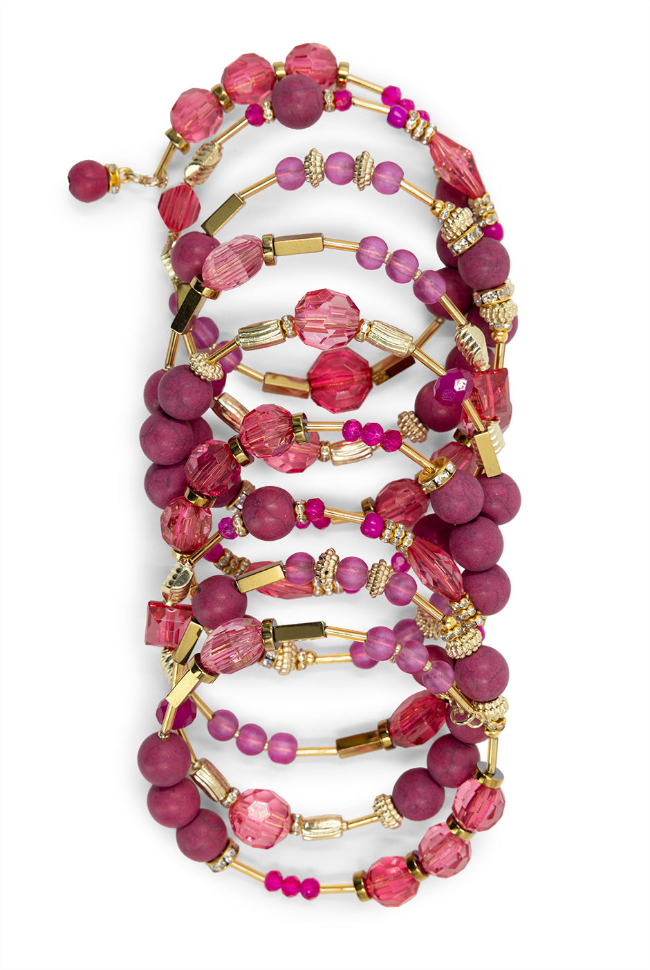 Pulsera bohemia fucsia con cuentas multicolor y borlas