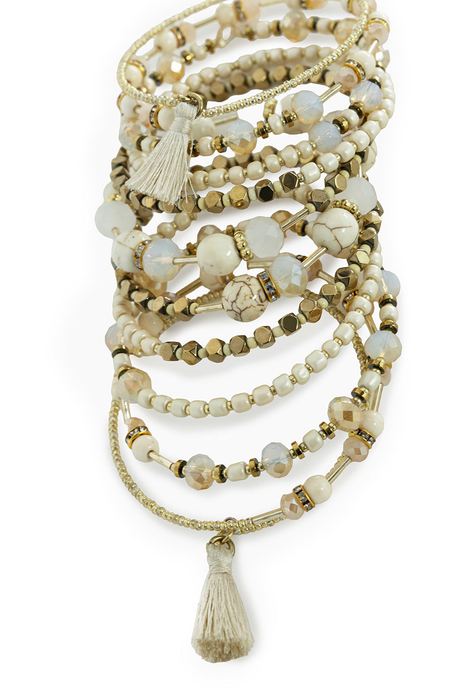 Pulsera envolvente bohemia con cuentas y borlas