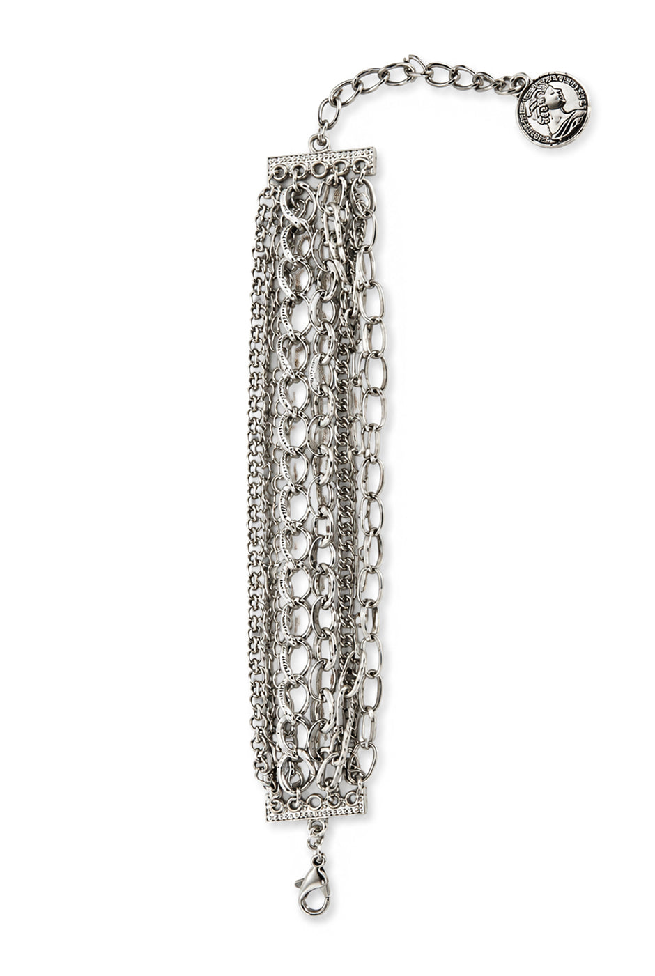 Pulsera plateada de cadenas con dije colgante