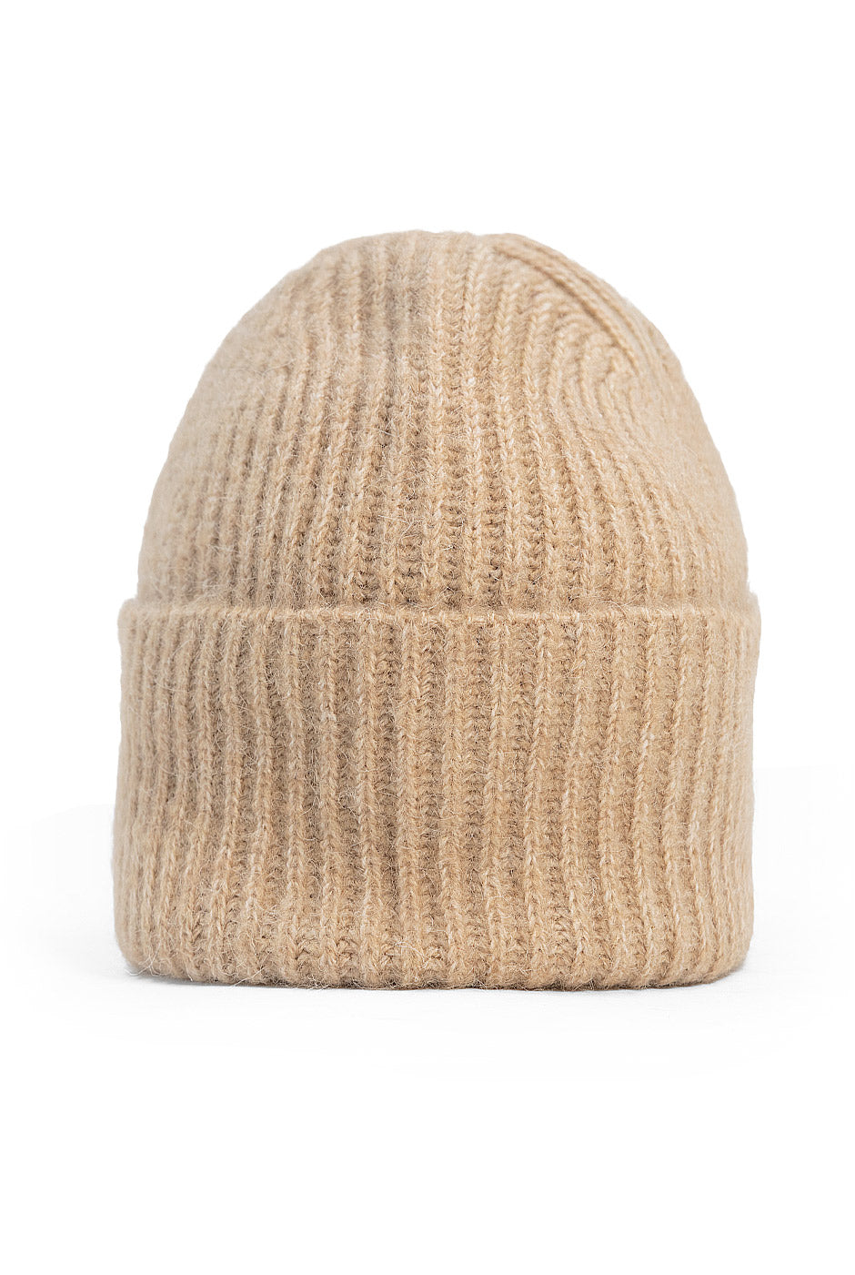 Gorro beige de lana con tejido acanalado ajustado