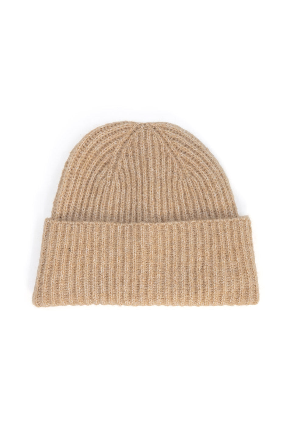 Gorro beige de lana con tejido acanalado ajustado