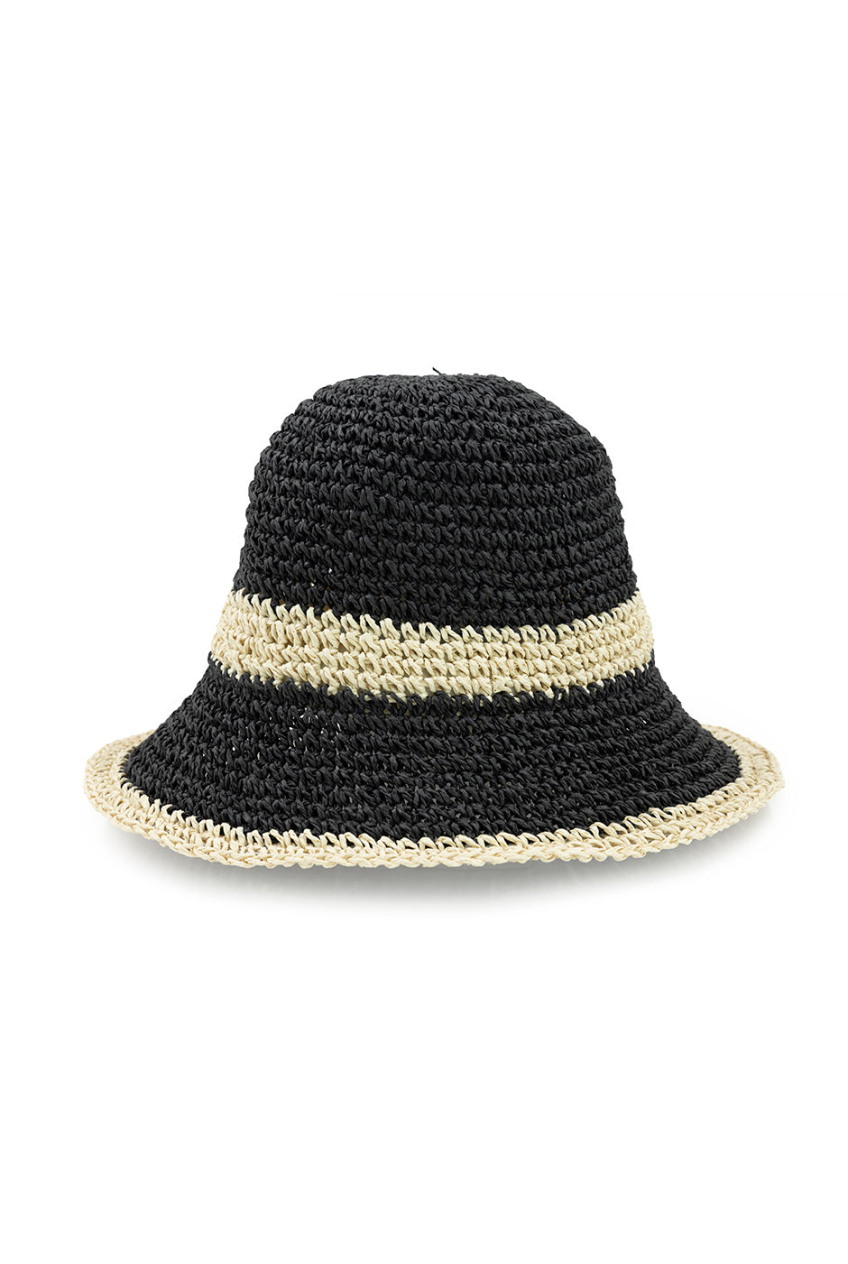 Sombrero bucket de paja negro con franja contrastante