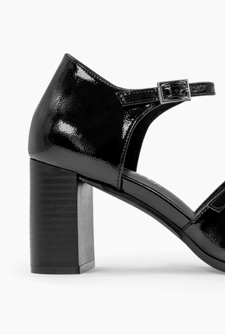Zapato Mary Jane Heel negro con efecto charol y hebillas dobles