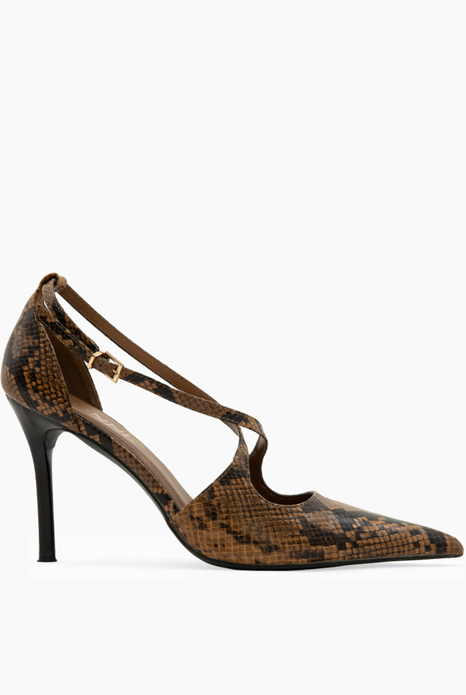 Zapatilla Croco Buckle Negra con hebilla dorada y tacón