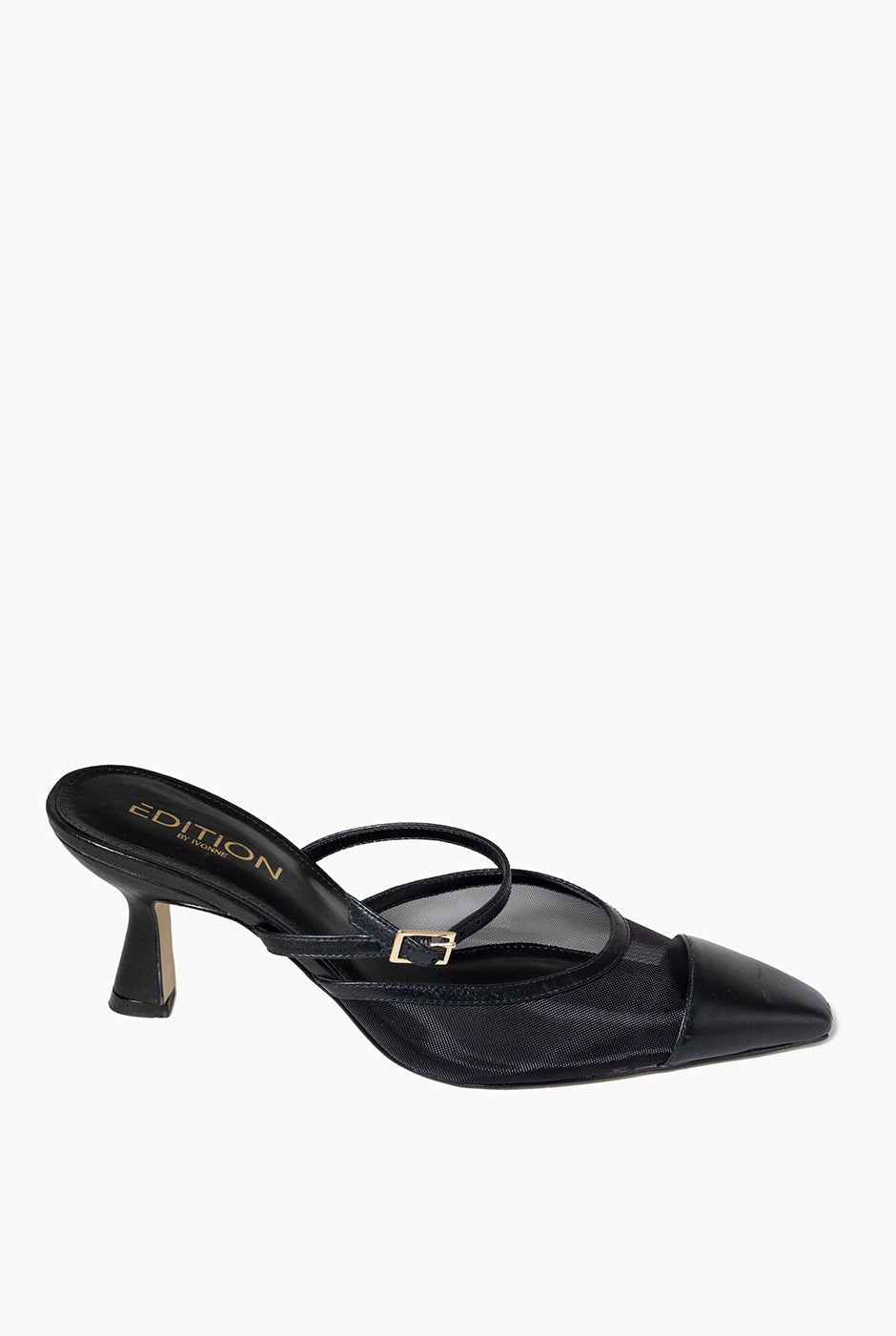 Zapatilla Mule Mesh Negro con Tacón Pirámide