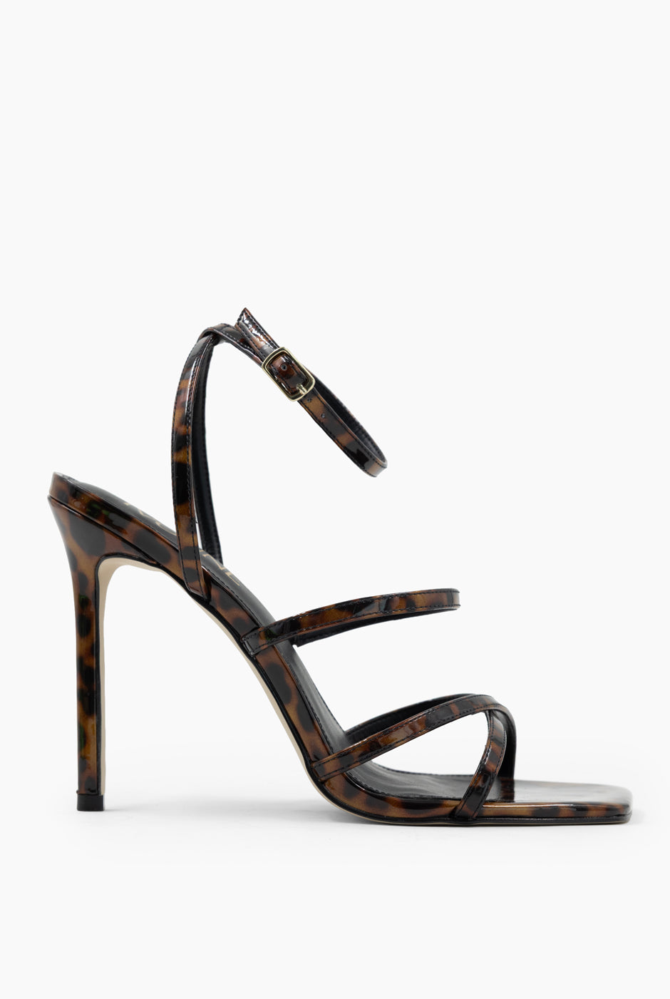 Sandalia Carey de cuero en estampado animal con tacón stiletto