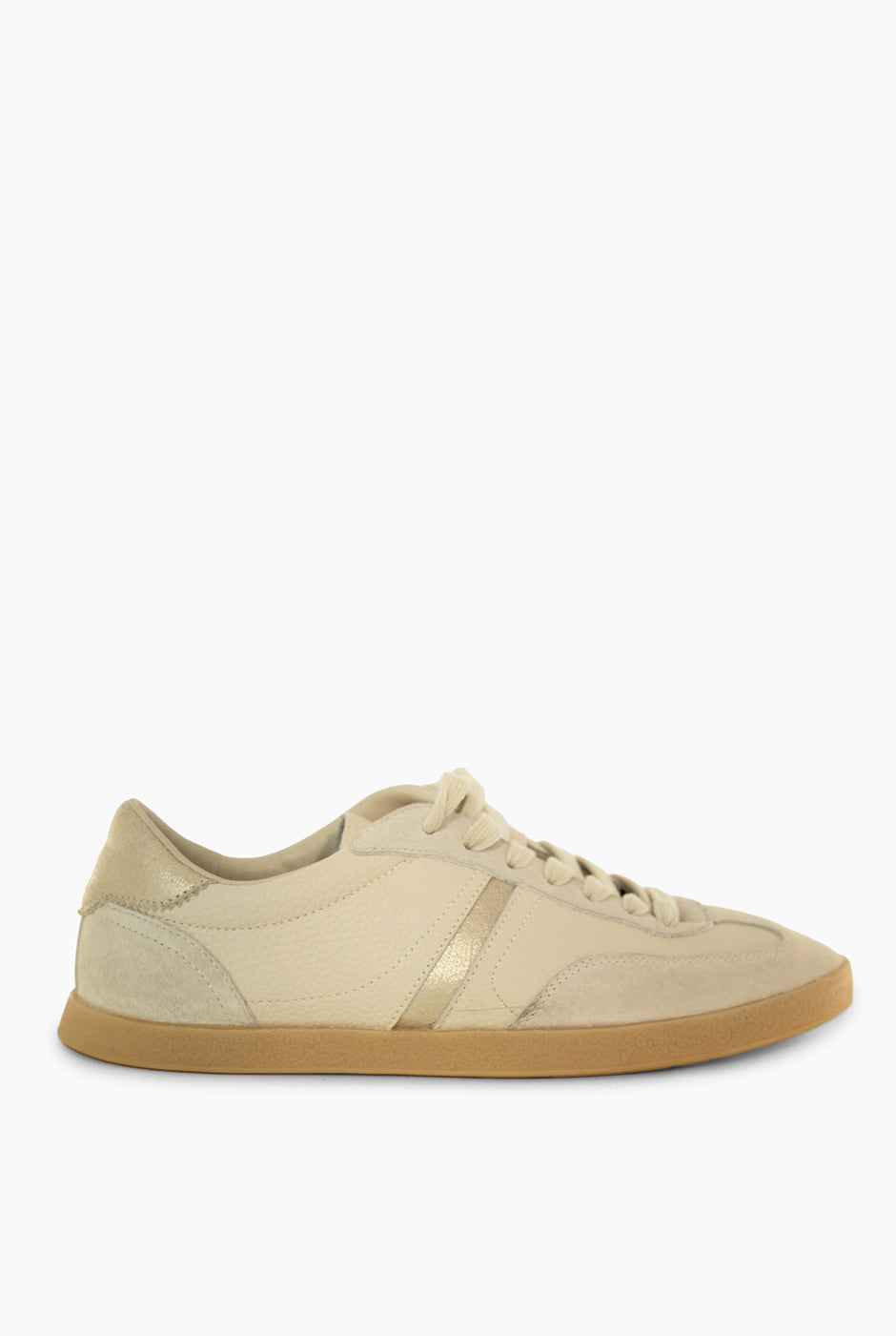 Tenis Flat beige con cordones y paneles de gamuza y cuero