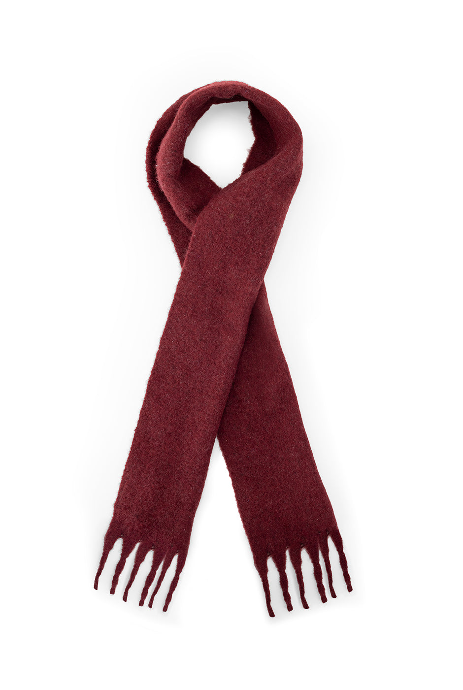 Bufanda vino tejida con flecos y estilo casual
