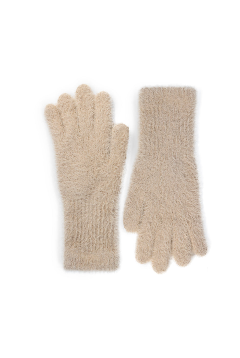 Guantes Cozy beige de pelo sintético con ojal para celular