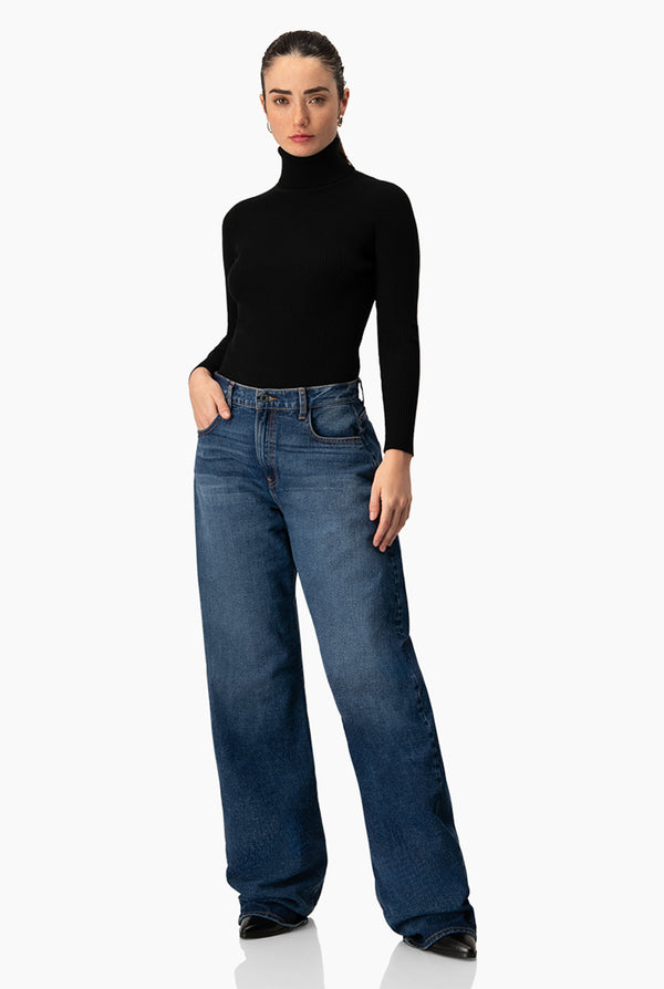 Jeans denim amplio de un boton