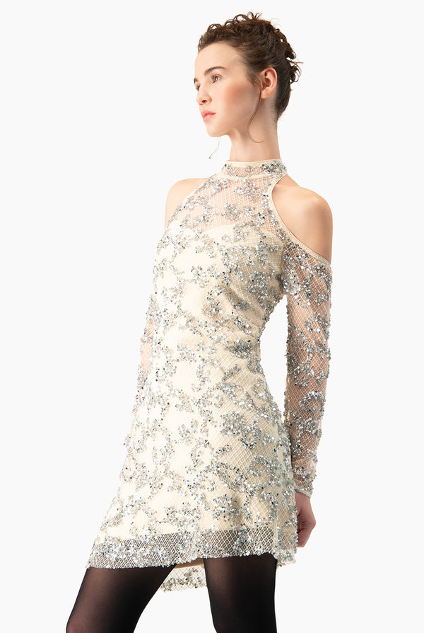 Vestido Couture corto manga larga