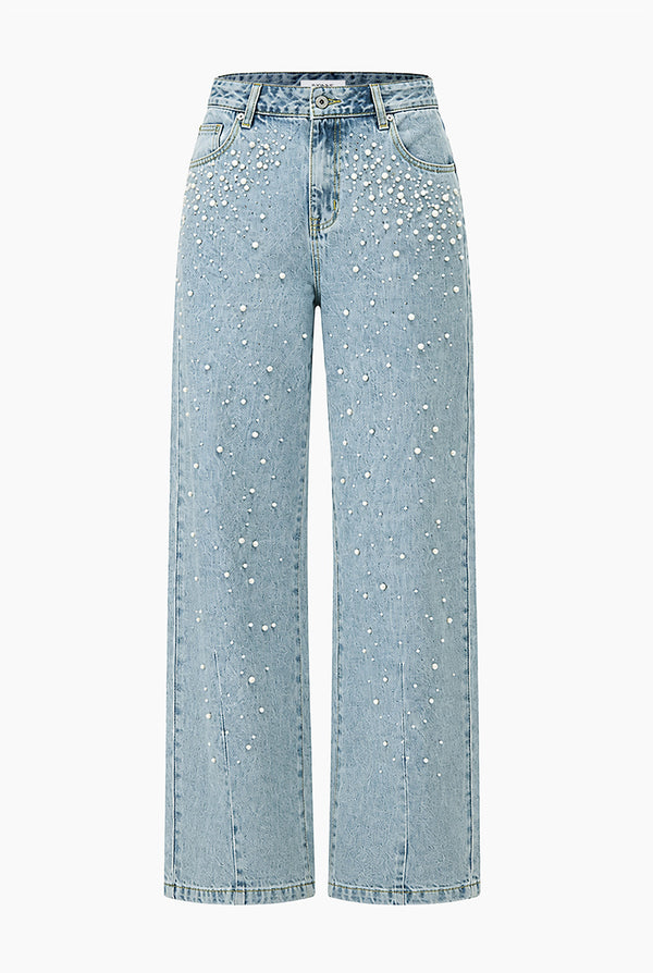 Jeans de perlas pierna ancha