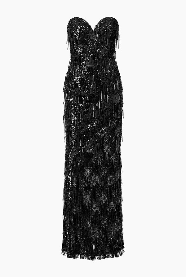 Vestido Couture largo de flecos