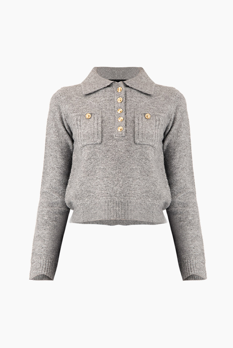 Suéter Shimmer Grey con brillo y botones dorados