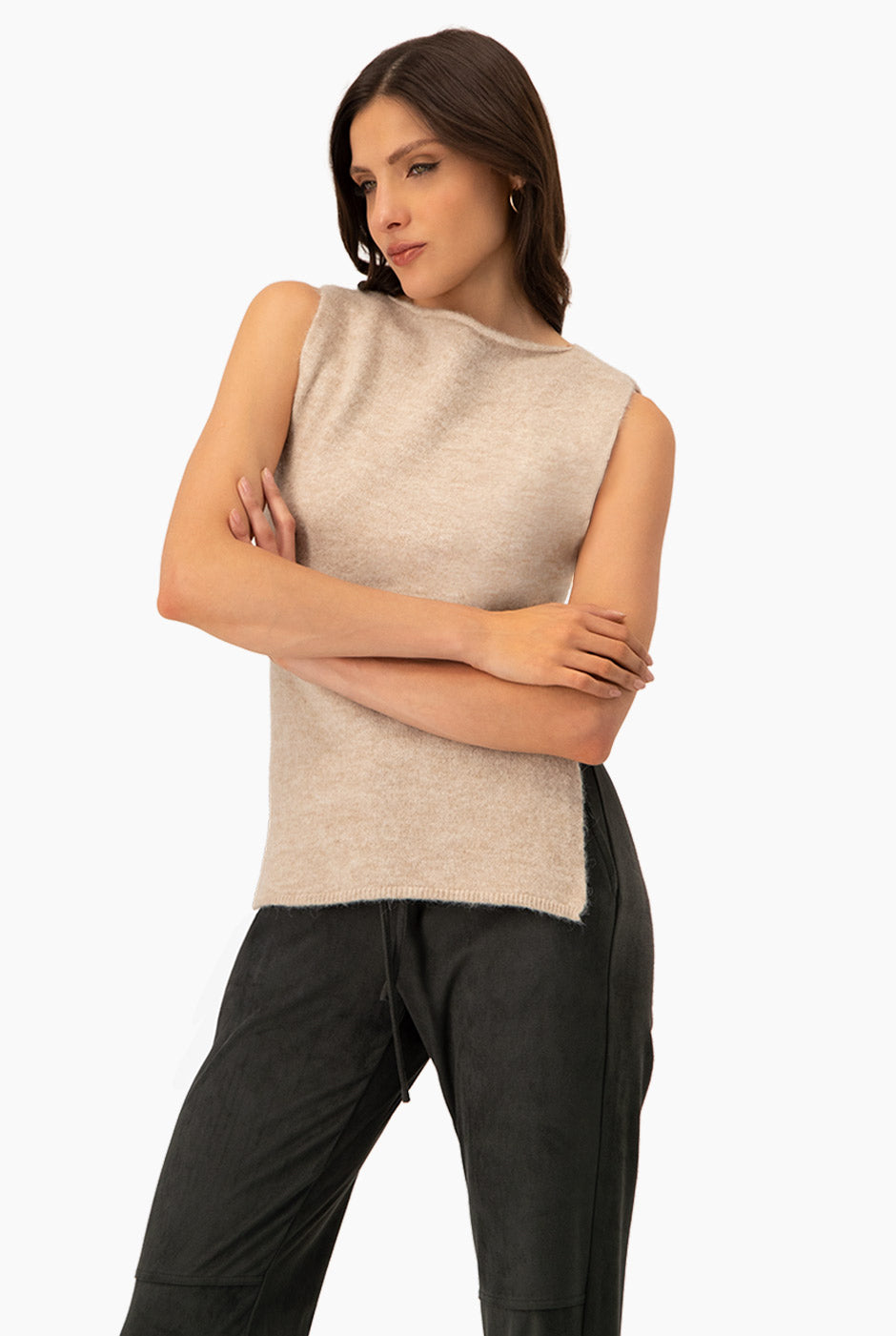 Chaleco Wool Blend natural con aberturas laterales