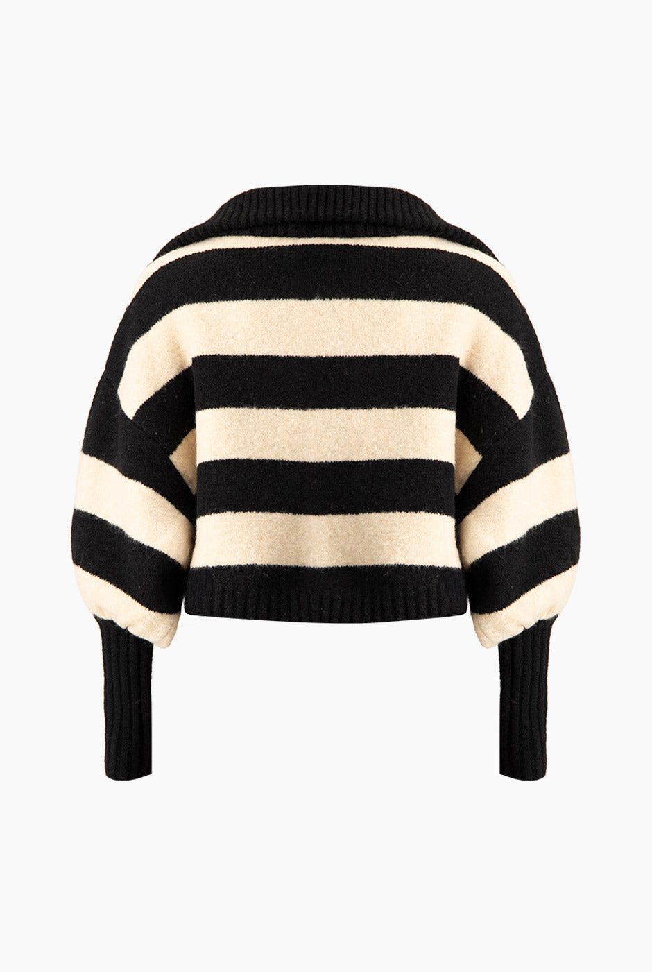 Suéter negro de rayas con zipper y mangas largas