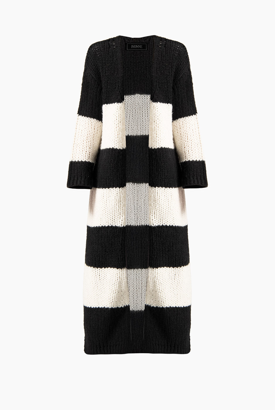 Cárdigan a rayas blanco y negro tejido a crochet