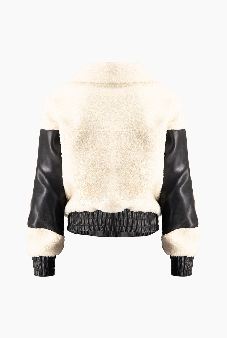 Chaqueta Teddy PU negra con ecopiel y textura afelpada