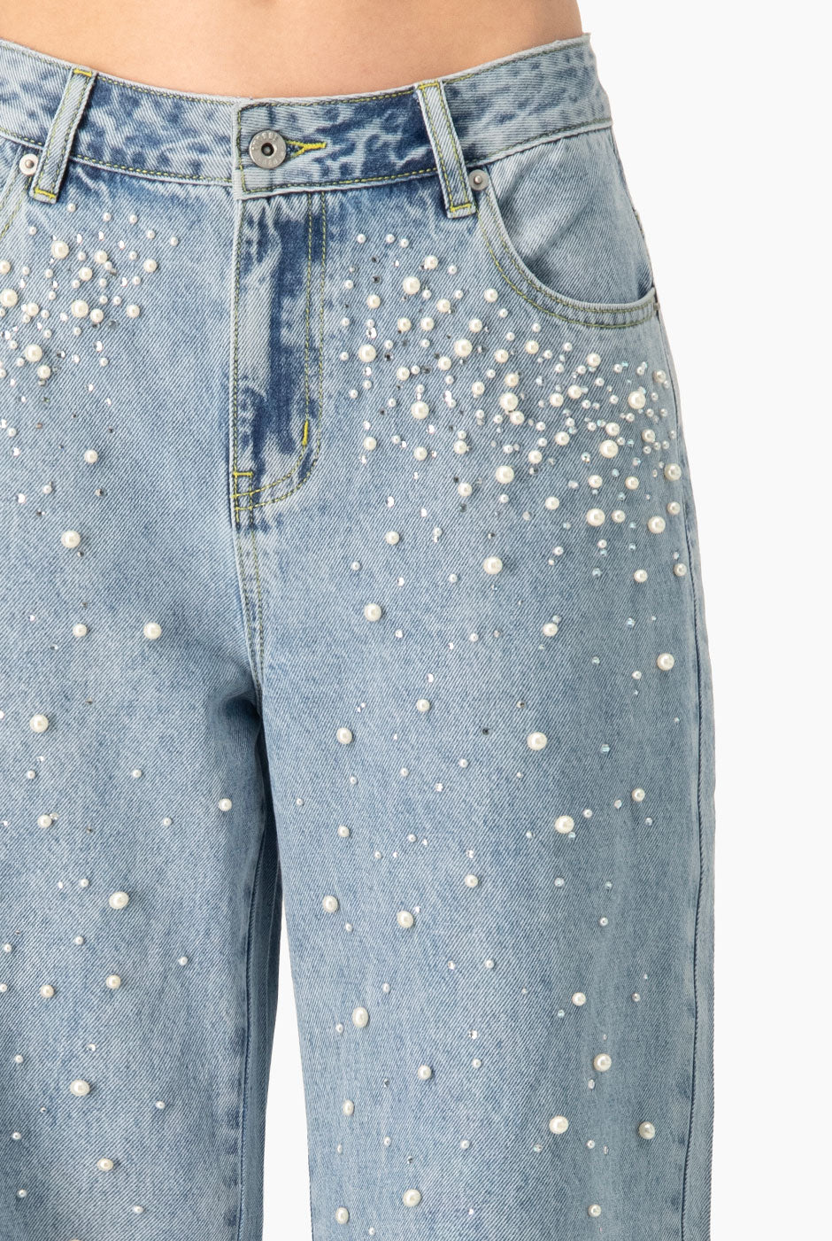 Jeans de perlas pierna ancha